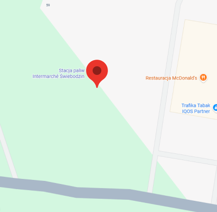 Mapa dojazdu do kwiatomatu przy stacji paliw Intermarche w Świebodzinie